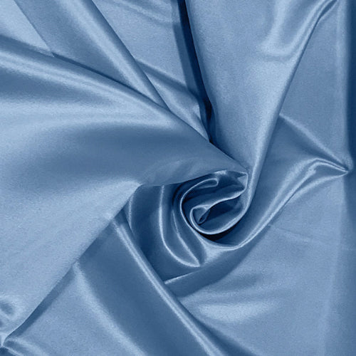 Sky blue duchess satin fabric with smooth silky finish and soft sheen