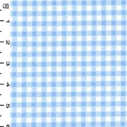 Blue gingham cotton poplin fabric showing the woven check pattern