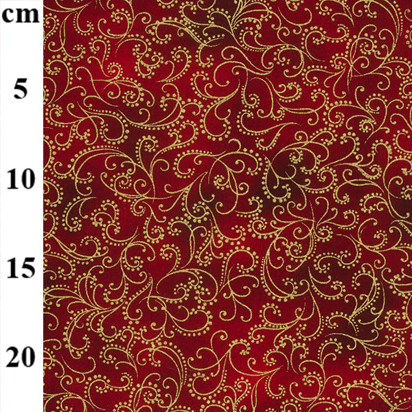 John Louden Metallic Foil Print Cotton Fabric – Red (110cm Wide)