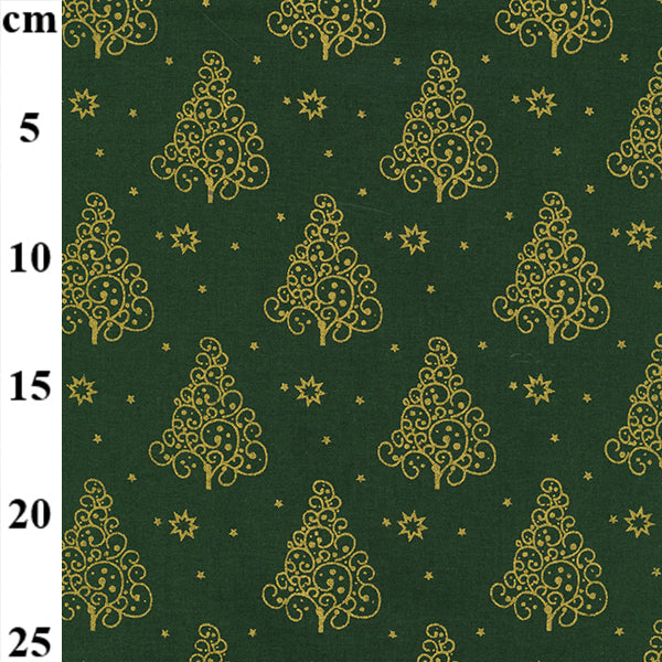 John Louden Christmas Tree Metallic Cotton Fabric – Green