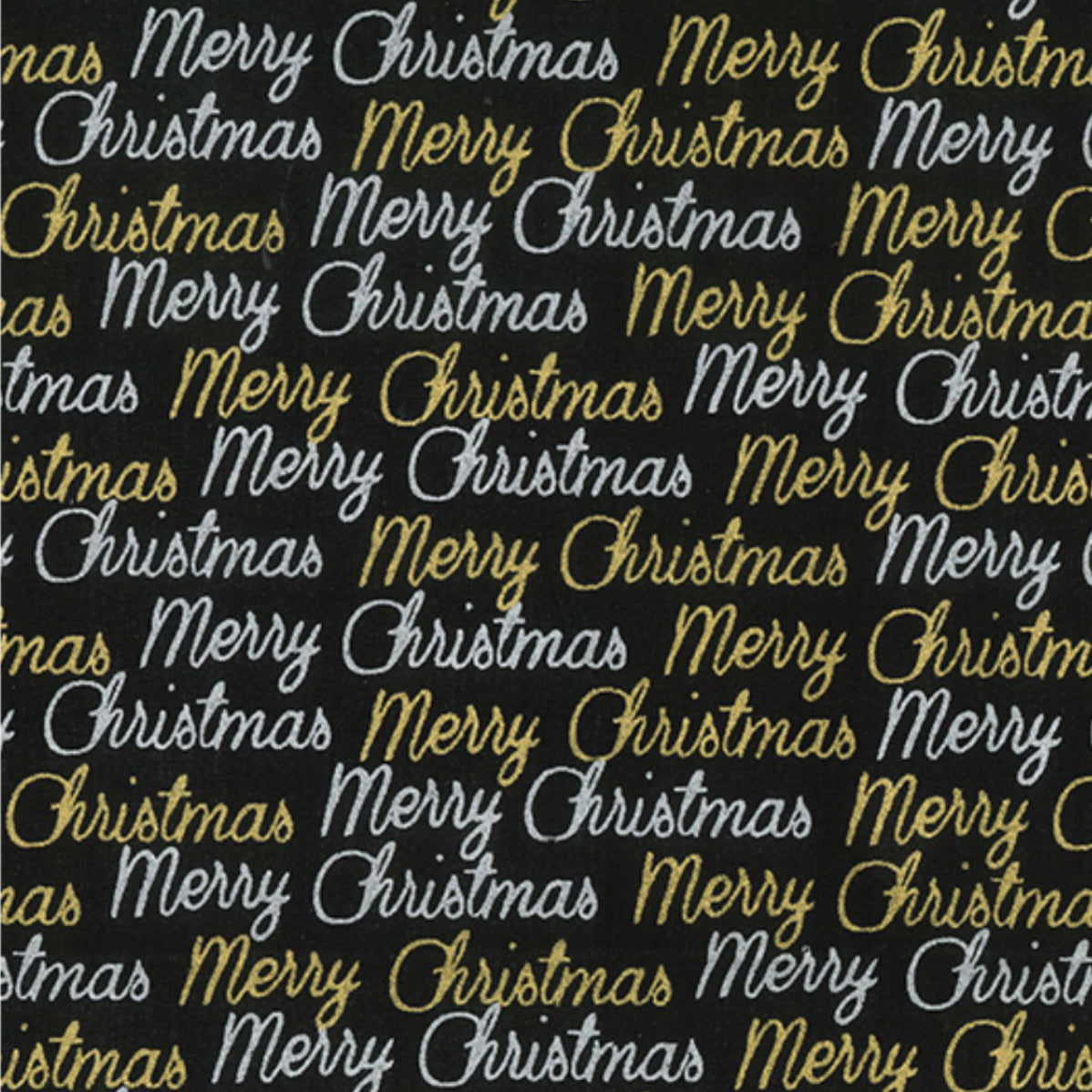 John Louden Merry Christmas Metallic Cotton Fabric – Black