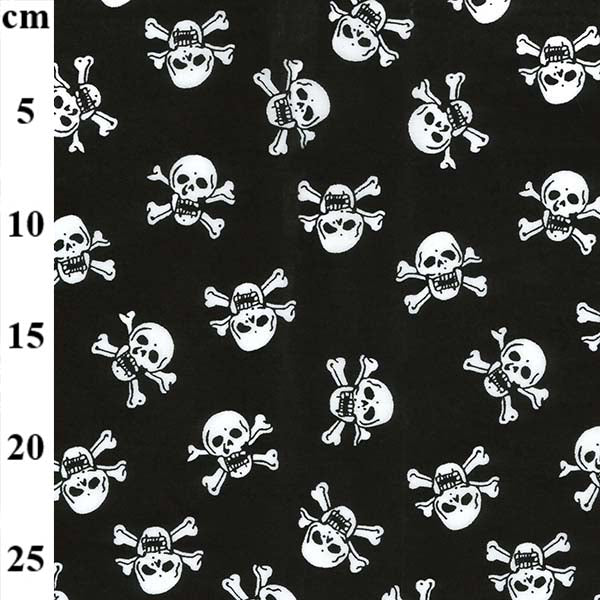 Black skull and crossbones polycotton print fabric for crafts, costumes and Halloween sewing