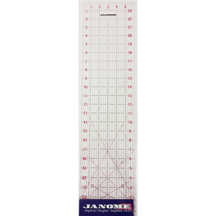 Janome Designers Template Imperial 24 inch ruler for sewing, quilting, pattern marking and craft measuring.