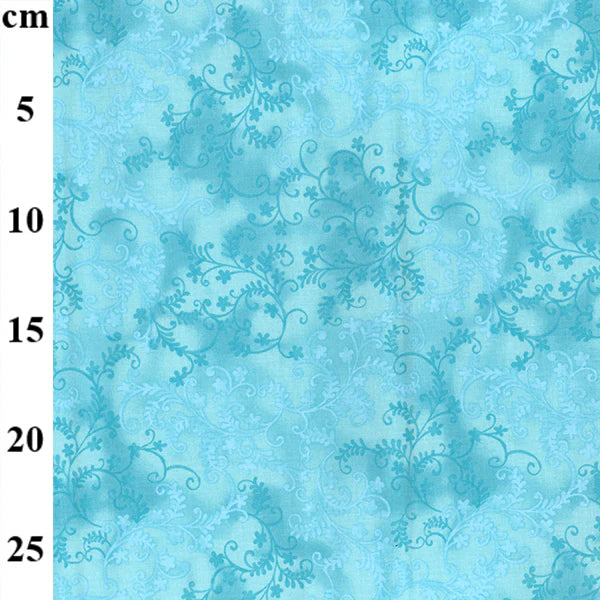 Mystic Vine aqua 100% cotton fabric with botanical vine print for sewing and crafts