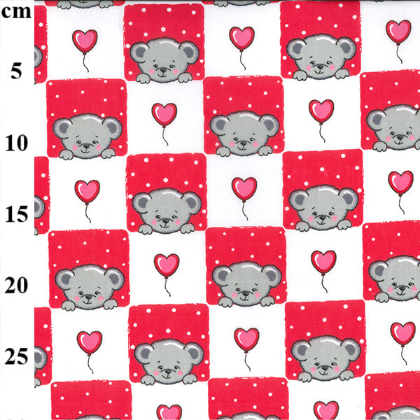 Pink teddy bear polycotton print fabric for children’s crafts, nursery sewing and bunting