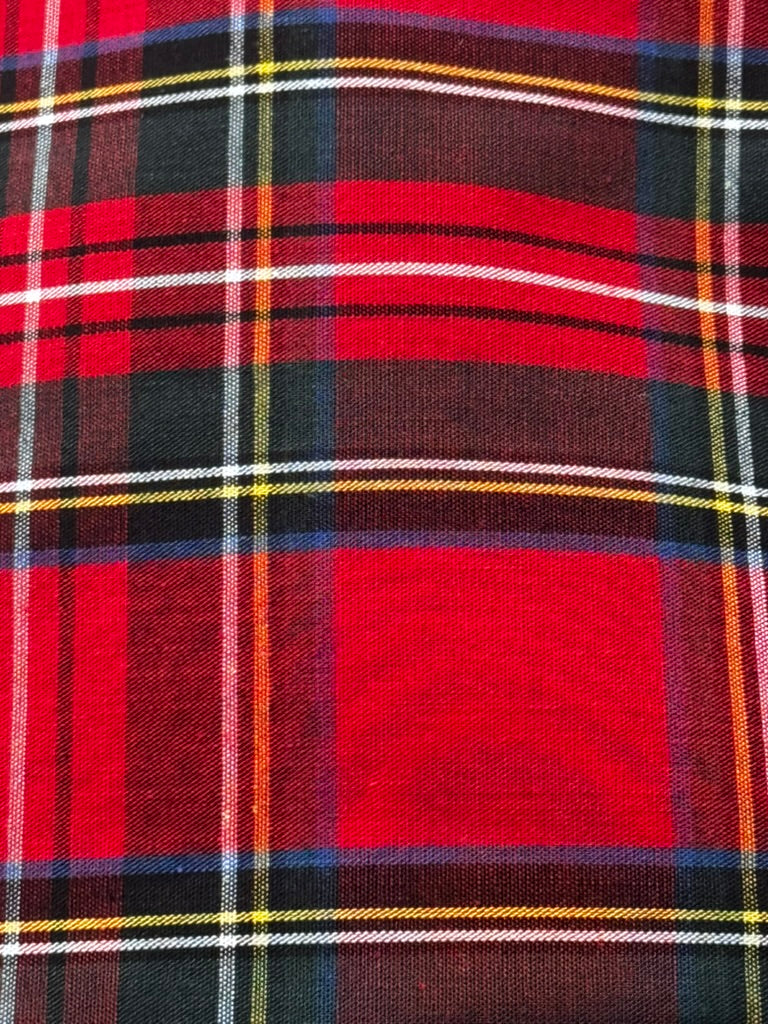 Red tartan cotton fabric sample for checking colour, pattern scale and handle